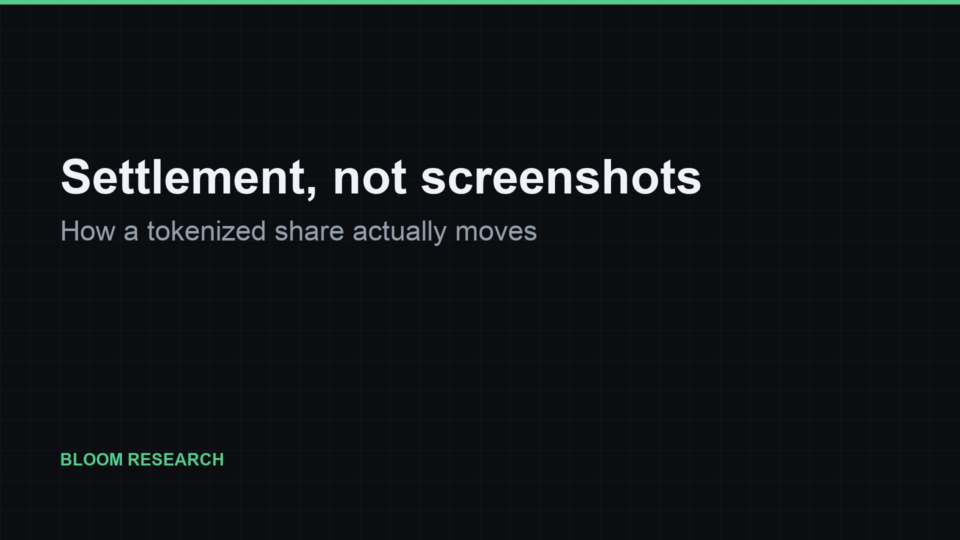 Bloom Research cover: settlement, not screenshots